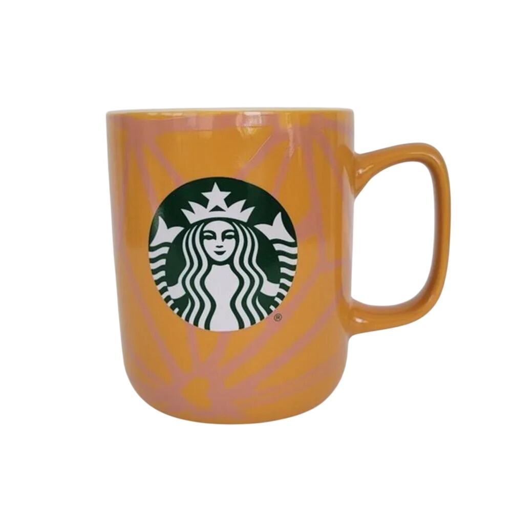 Starbucks 2021 Retro Geometric Ceramic Mug Orange Pink 15 oz Coffee Tea Cup